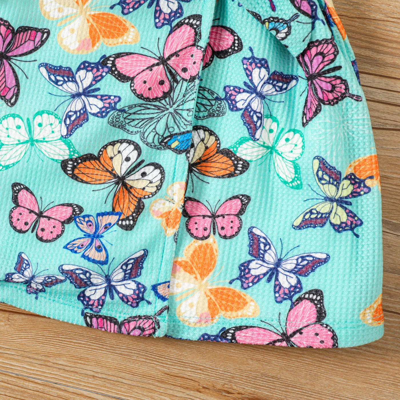 Toddler Girl Butterfly Print Waffle Short-sleeve Belted Dress  Multicolour-1 image 5