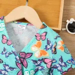 Toddler Girl Butterfly Print Waffle Short-sleeve Belted Dress  Multicolour-1 image 3