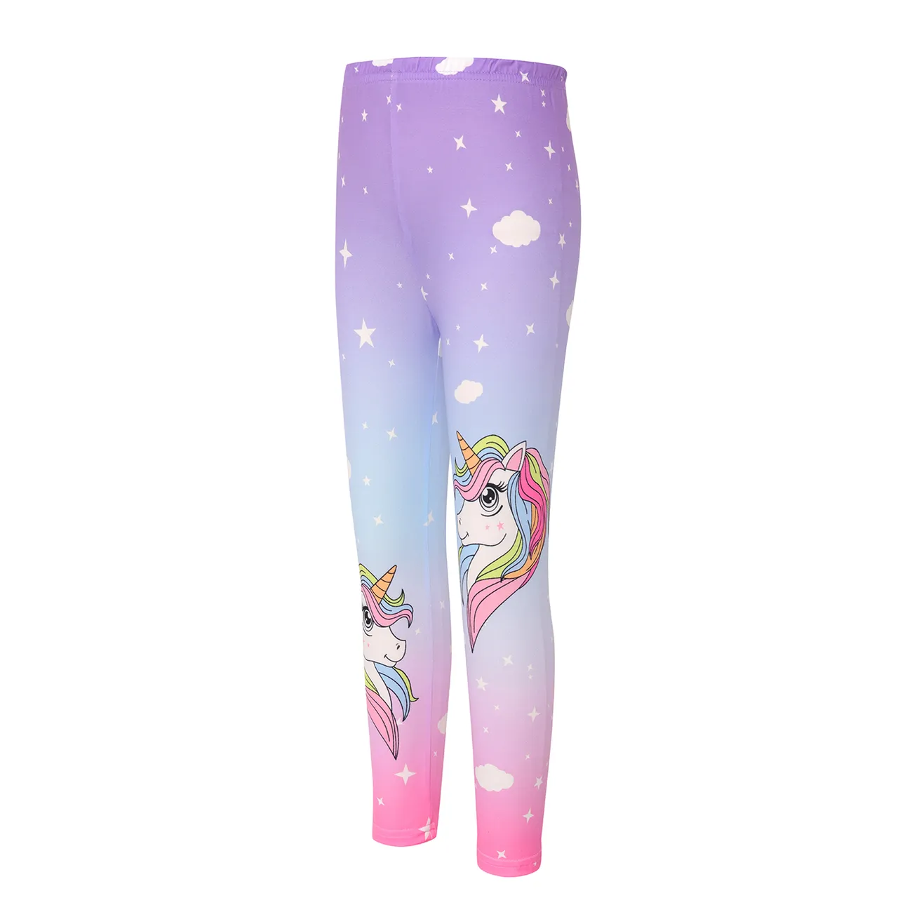 leggins elastizados con bloques de colores y estampado de unicornios para niñas Multicolor big image 1