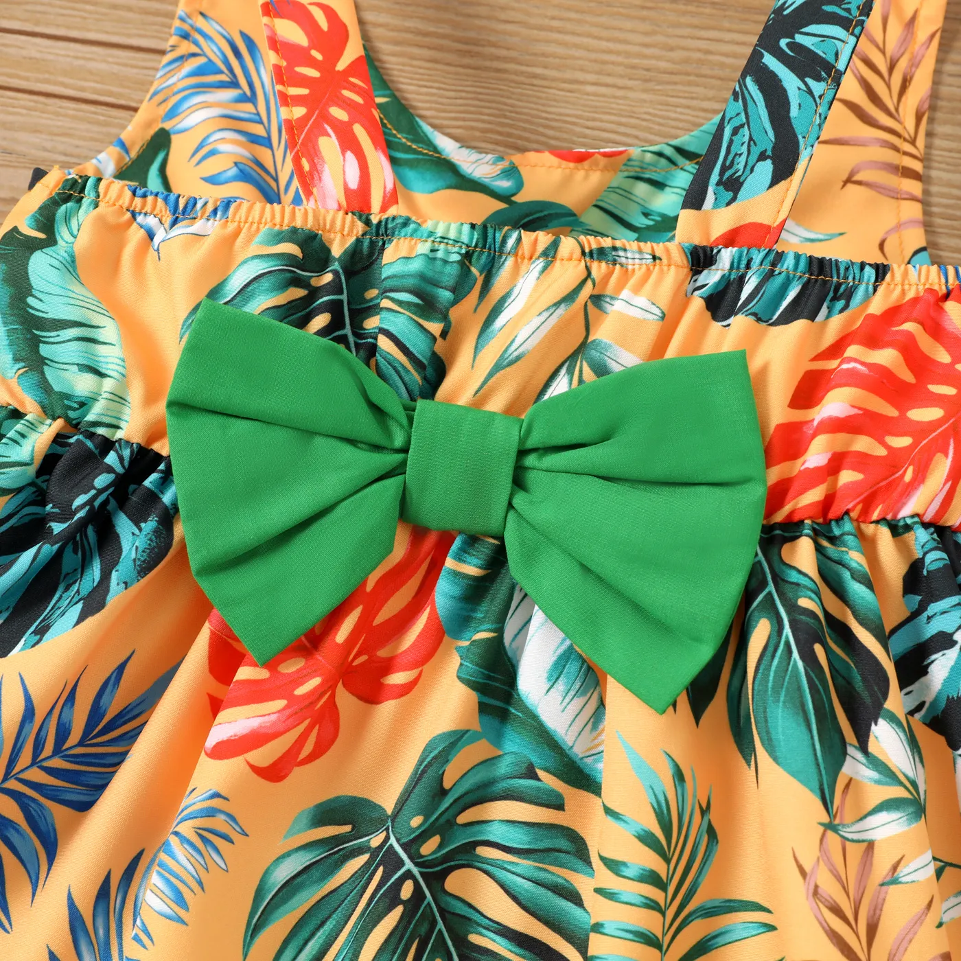 2pcs Toddler Girl Allover Plant Print Bow Decor Tank Dress with Headband  Multicolour-1 image 4