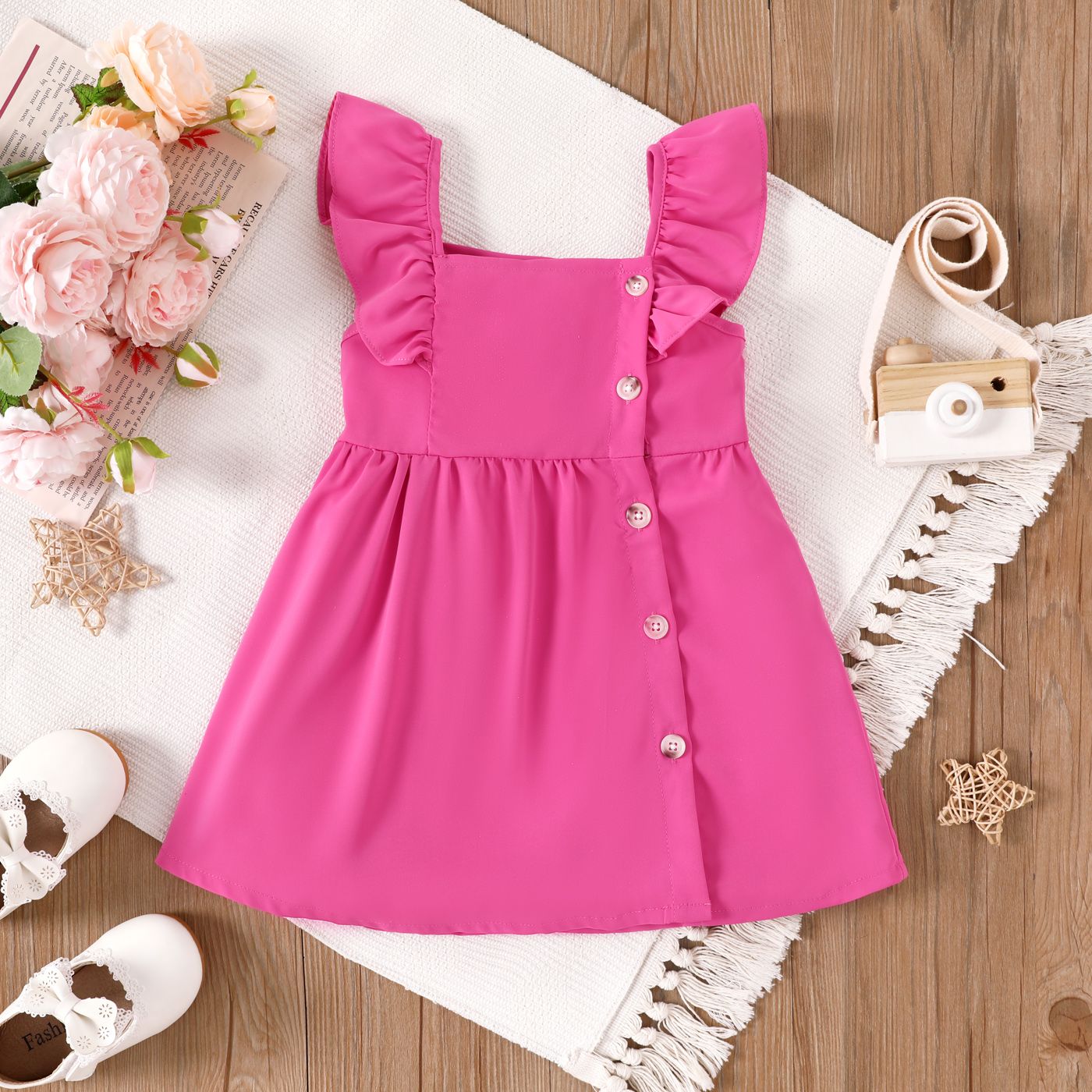 

Toddler Girl Button Front Flutter-sleeve Dress