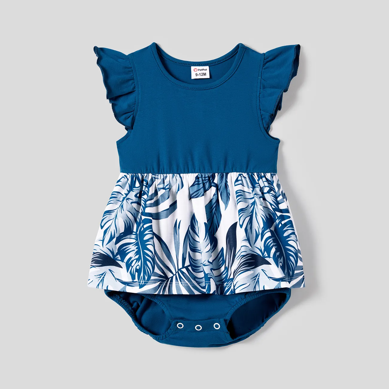 Family Matching Plant Print Splice Belted Tank Dresses and Color Block Short-sleeve T-shirts Sets Blue big image 1
