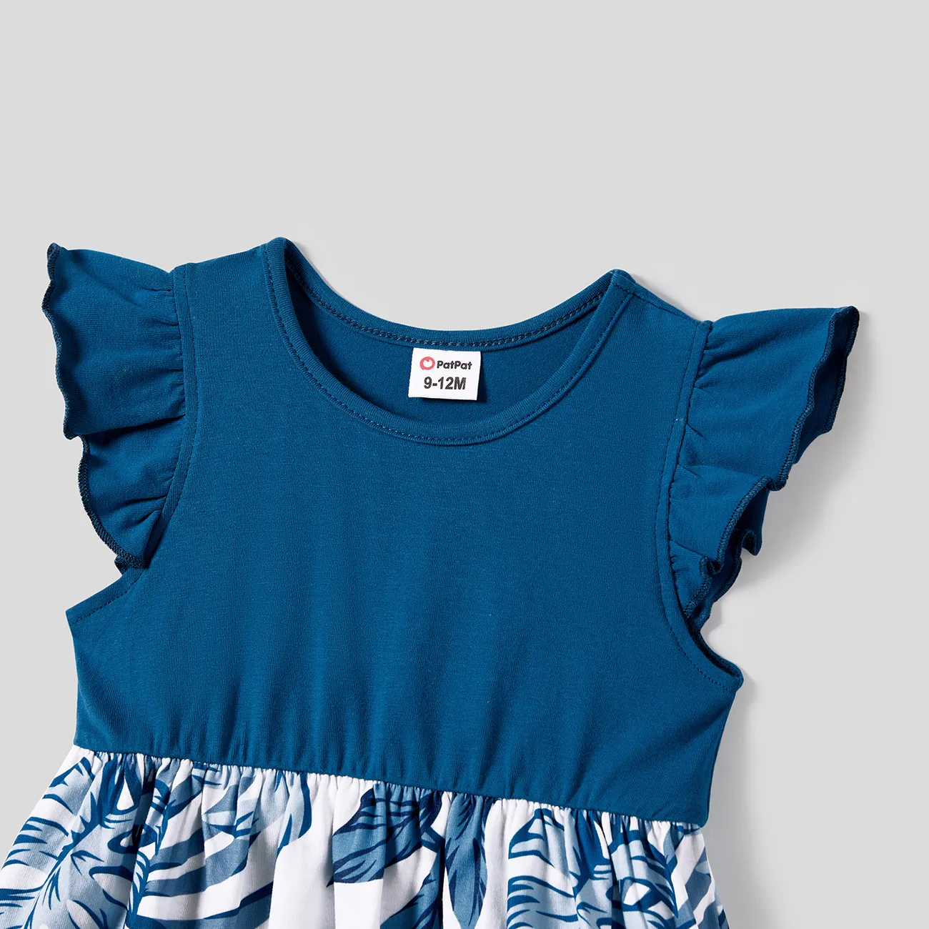 Family Matching Plant Print Splice Belted Tank Dresses and Color Block Short-sleeve T-shirts Sets Blue big image 1