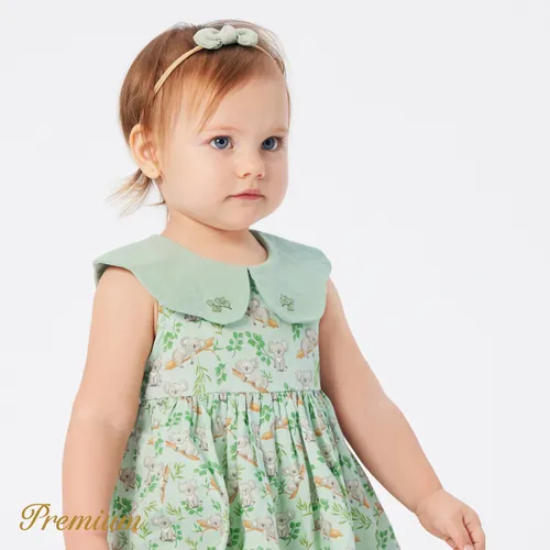 Baby Girl 100% Cotton Allover Print Statement Collar Tank Dress