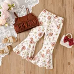 2pcs Toddler Girl Bow Front Crop Camisole and Floral Print Flared Pants Set  image 2