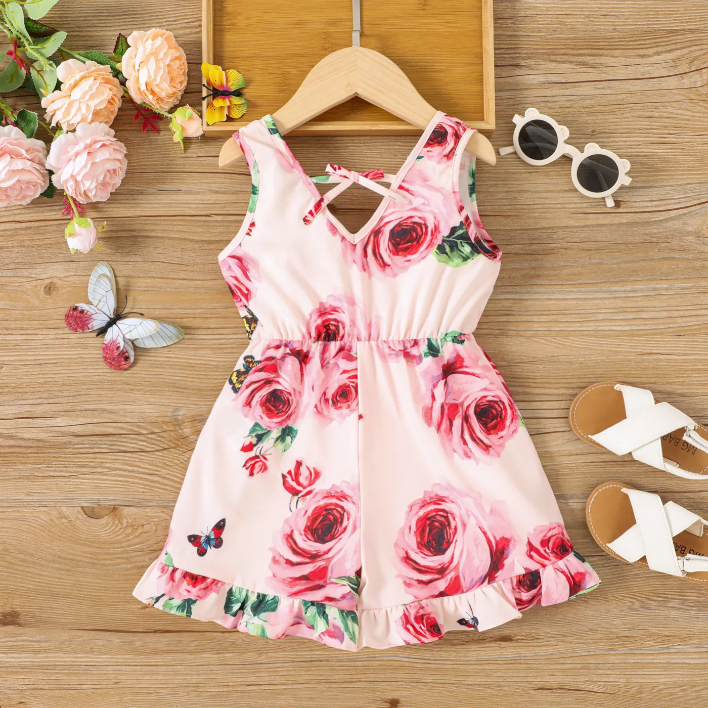 Toddler Girl Allover Floral Rose Print Tank Dress  Pink image 5