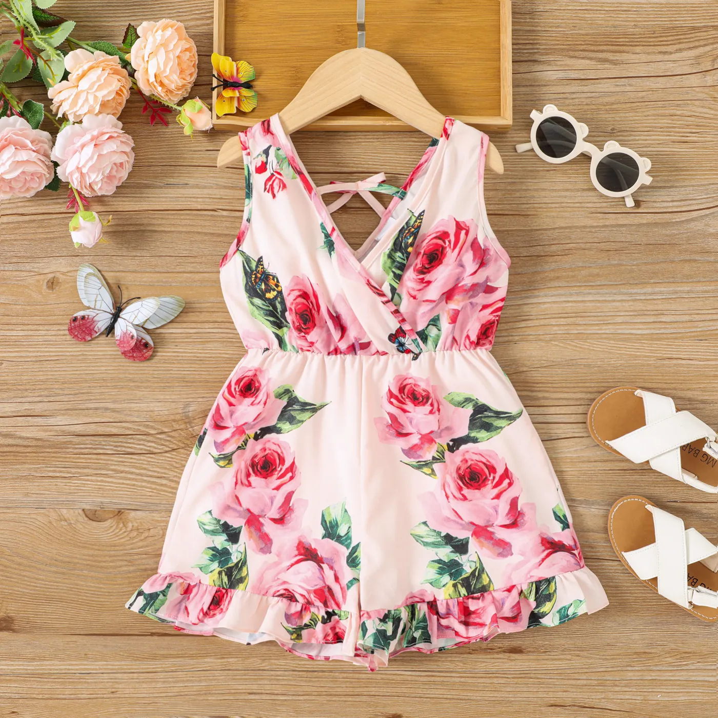 Toddler Girl Allover Floral Rose Print Tank Dress  Pink big image 1