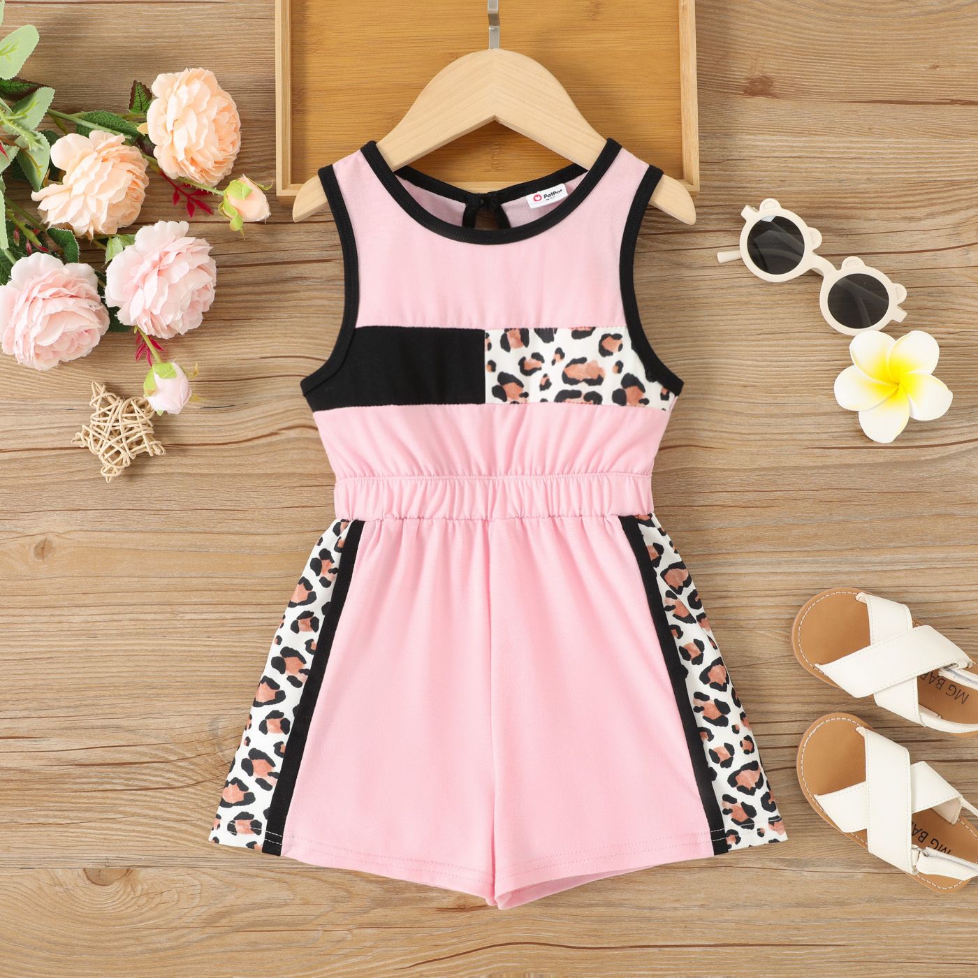 

Toddler Girl Color Block Leopard Tank Romper