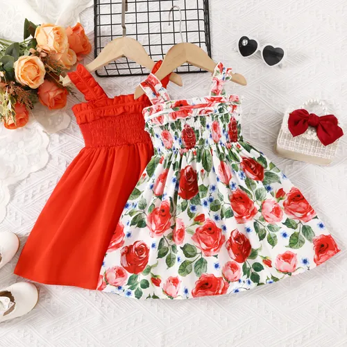 Toddler Girl Allover Roses Print Smocked Strappy Dress