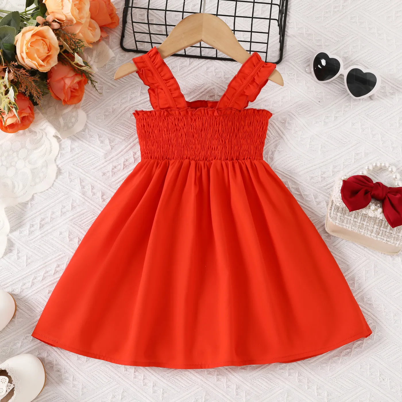 Toddler Girl Allover Roses Print Smocked Strappy Dress Orange image 2