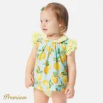 Baby Girl 100% Cotton Allover Lemon Print Peter Pan Collar Flutter-sleeve Romper  image 2