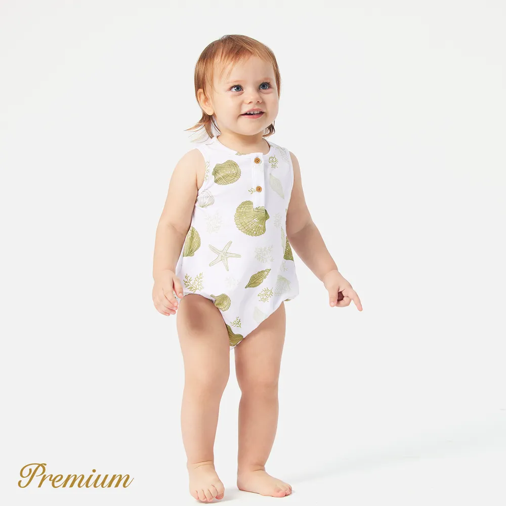 <Shell Seeker> Baby Boy/Girl Cotton Tank Romper / Overalls Shorts / Two-piece Swimsuit big image 6