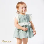Baby Girl 100% Cotton Contrast Ruffled Flutter-sleeve Textured Romper  image 2