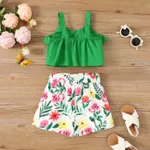 2pcs Toddler Girl Ruffled Camisole and Plant Floral Print Shorts Set    image 2