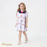 Indepence Day Toddler Girl 100% Cotton American Flag Print Contrast Collar Puff-sleeve Dress  image 3