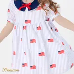Indepence Day Toddler Girl 100% Cotton American Flag Print Contrast Collar Puff-sleeve Dress  image 4