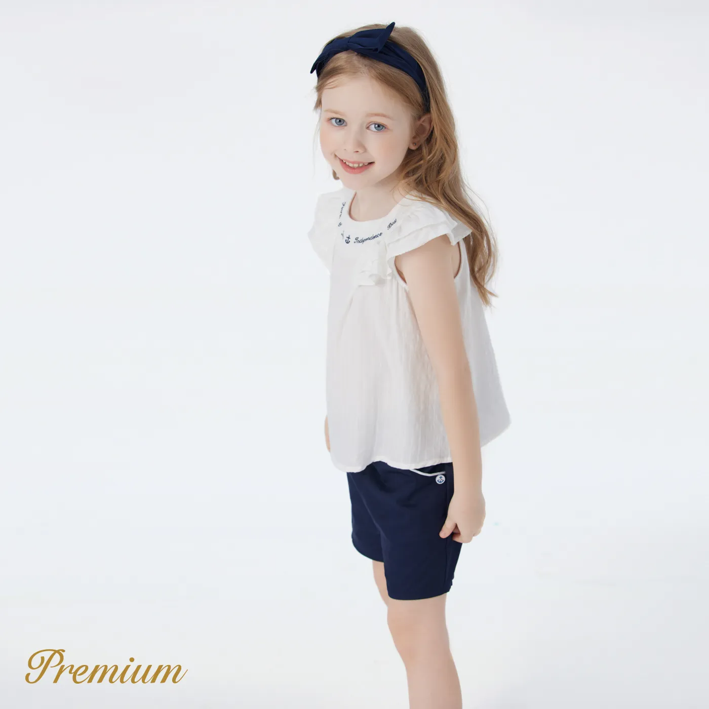 2-piece Toddler Girl 100% Cotton Sleeveless Ruffled Top & Shorts Set Tibetanbluewhite image 3