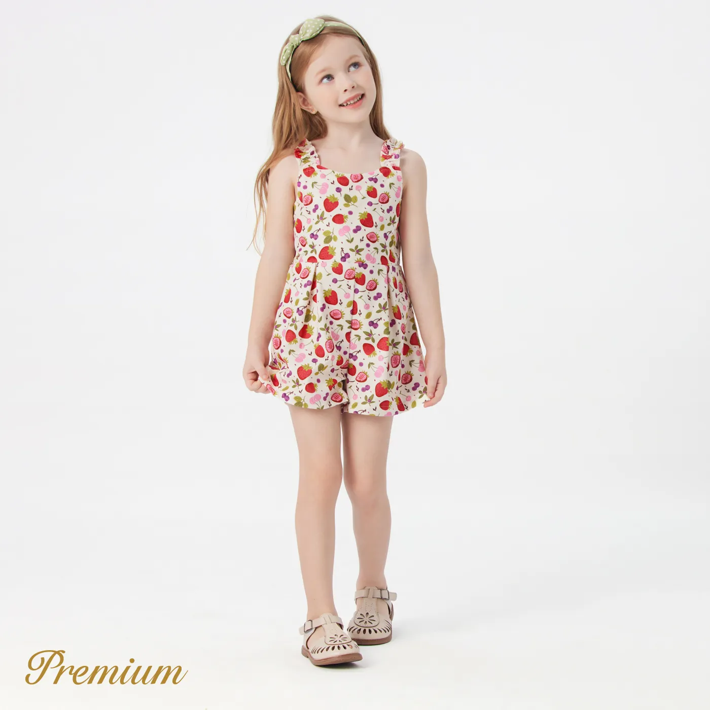 Criança Menina Extremidades franzidas Elegante Morango Jardineiras Rosa image 3