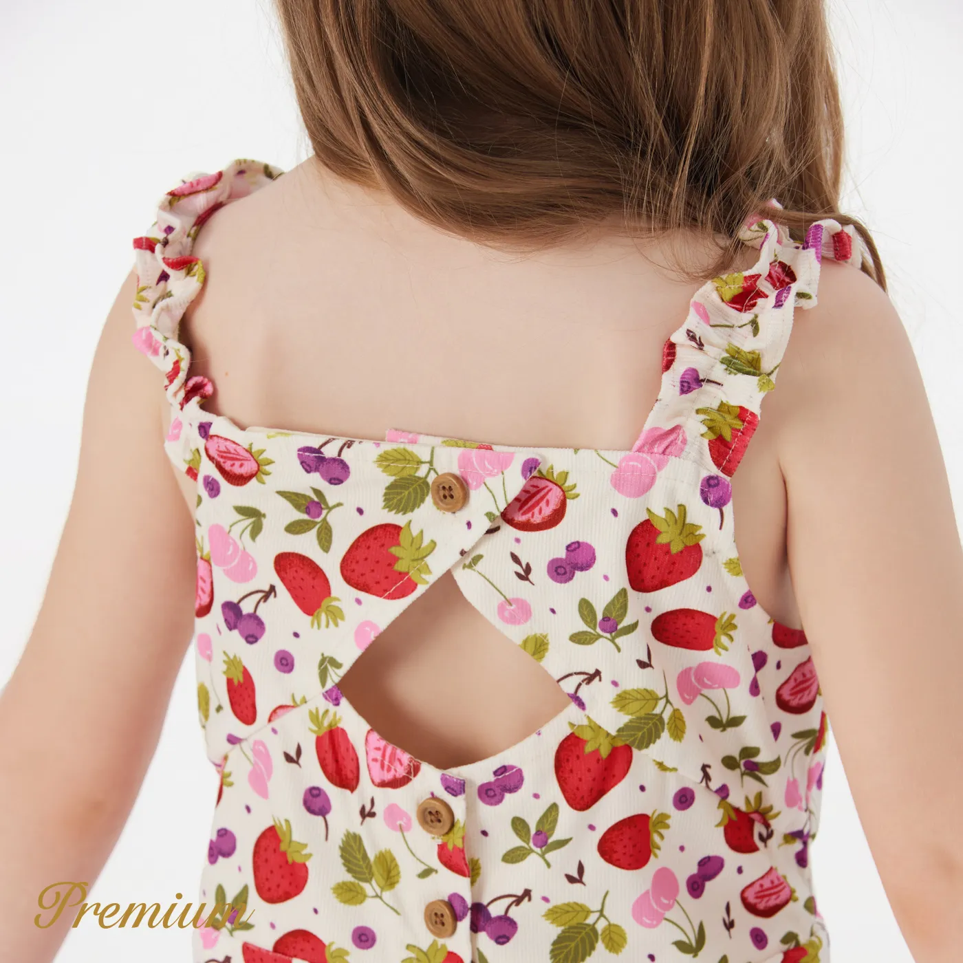 Criança Menina Extremidades franzidas Elegante Morango Jardineiras Rosa image 4