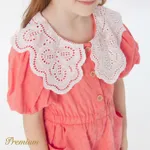 Toddler Girl 100% Cotton Contrast Statement Collar Puff-sleeve Button Front Romper Shorts  image 4