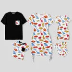 Family Matching Dinosaur Print Drawstring Ruched Side Short-sleeve Bodycon Dresses and Short-sleeve T-shirts Sets  image 2