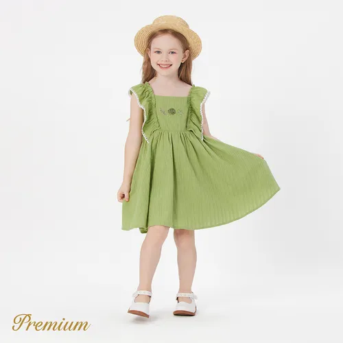 Toddler Girl 100% Cotton Textured Ruffled Sleeveless Dress