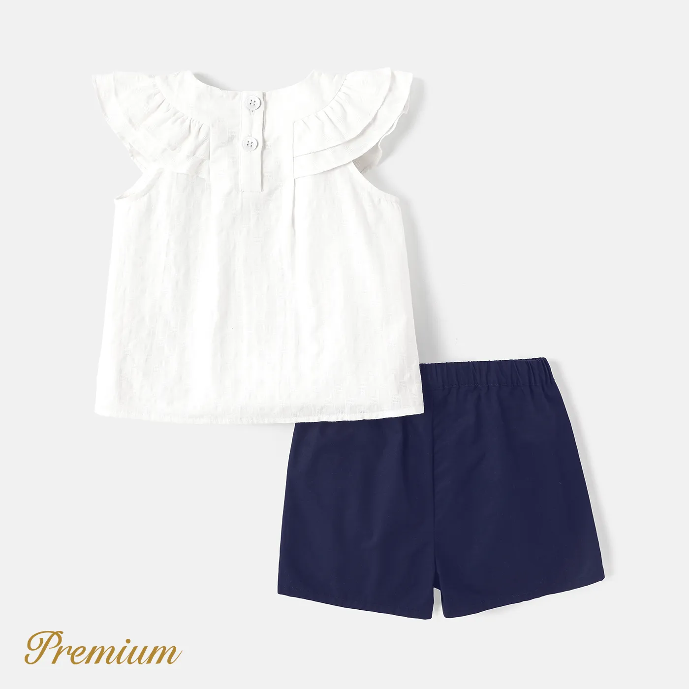 2-piece Toddler Girl 100% Cotton Sleeveless Ruffled Top & Shorts Set Tibetanbluewhite image 5