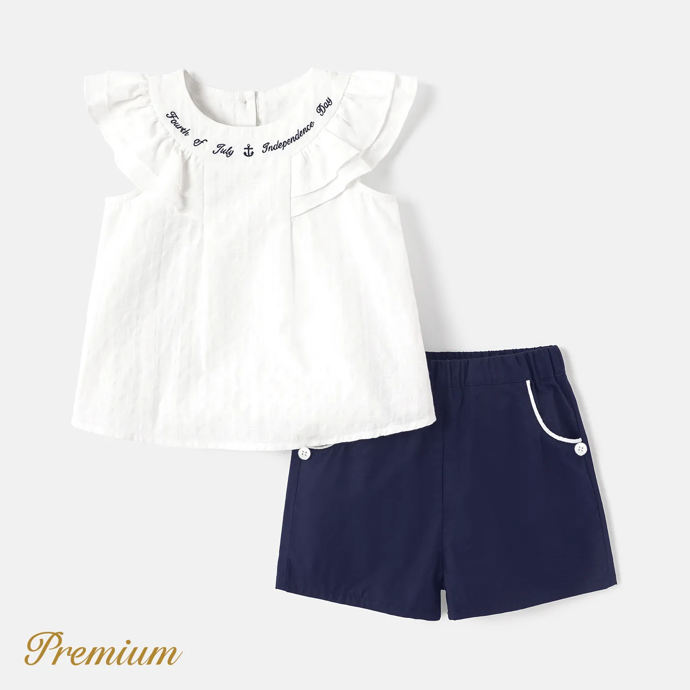 2-piece Toddler Girl 100% Cotton Sleeveless Ruffled Top & Shorts Set Tibetanbluewhite big image 1