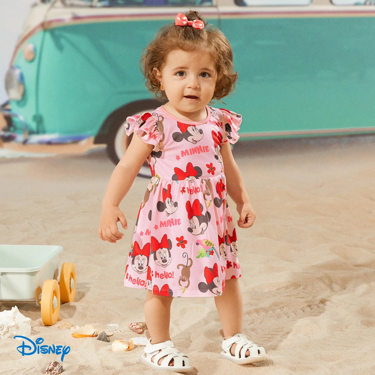 Disney Mickey and Friends Baby/ Toddler Girl Flutter-sleeve Allover Print Naia™ Dress Pink big image 1