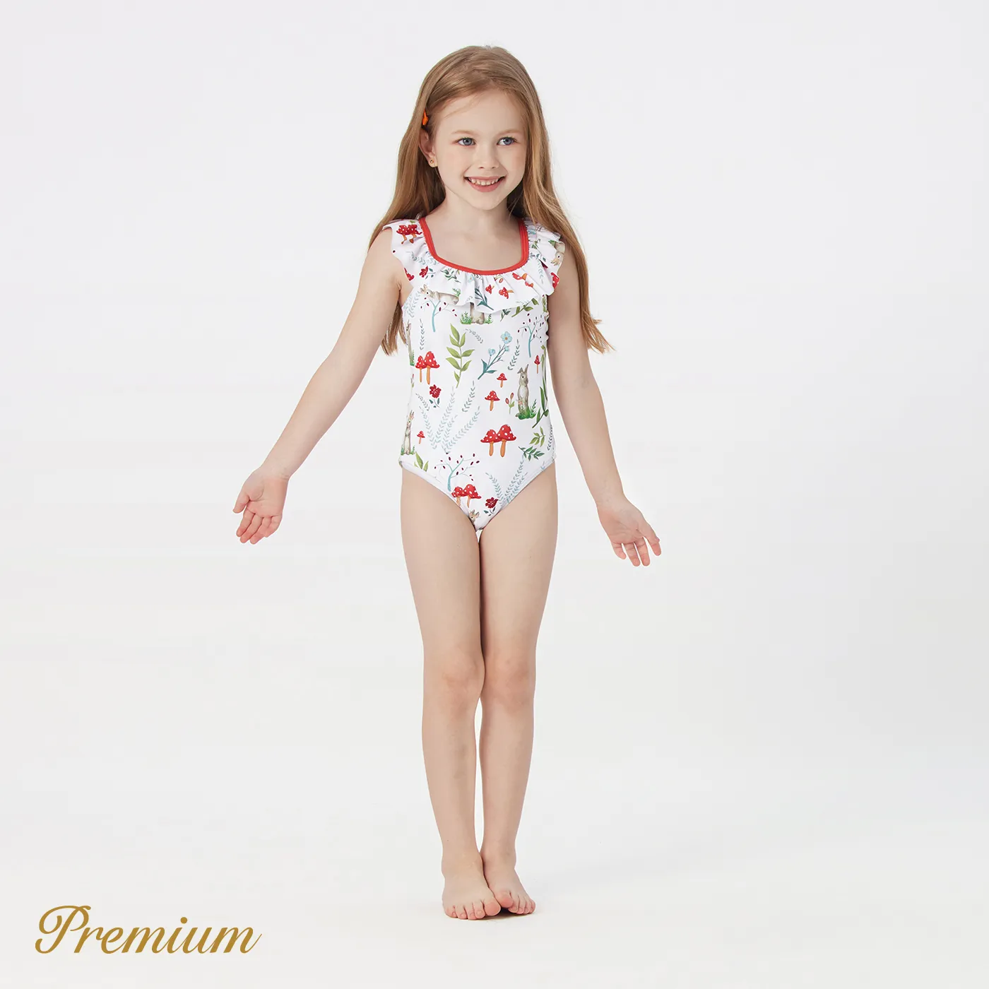 Toddler Girl Allover Rabbit Print Ruffled Collar One-piece Swimsuit  image 3