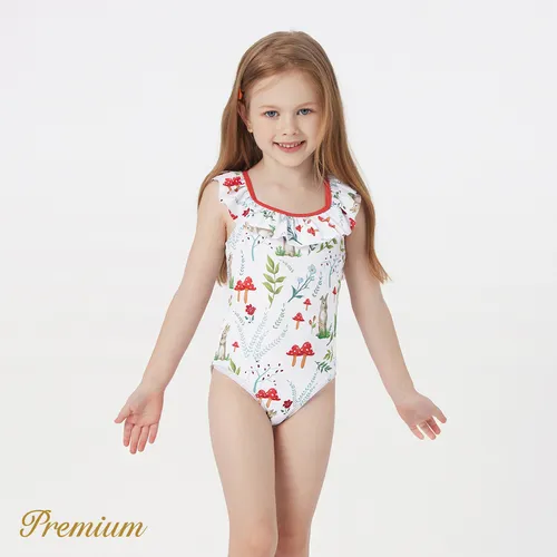 Toddler Girl Allover Rabbit Print Ruffled Collar One-piece Swimsuit