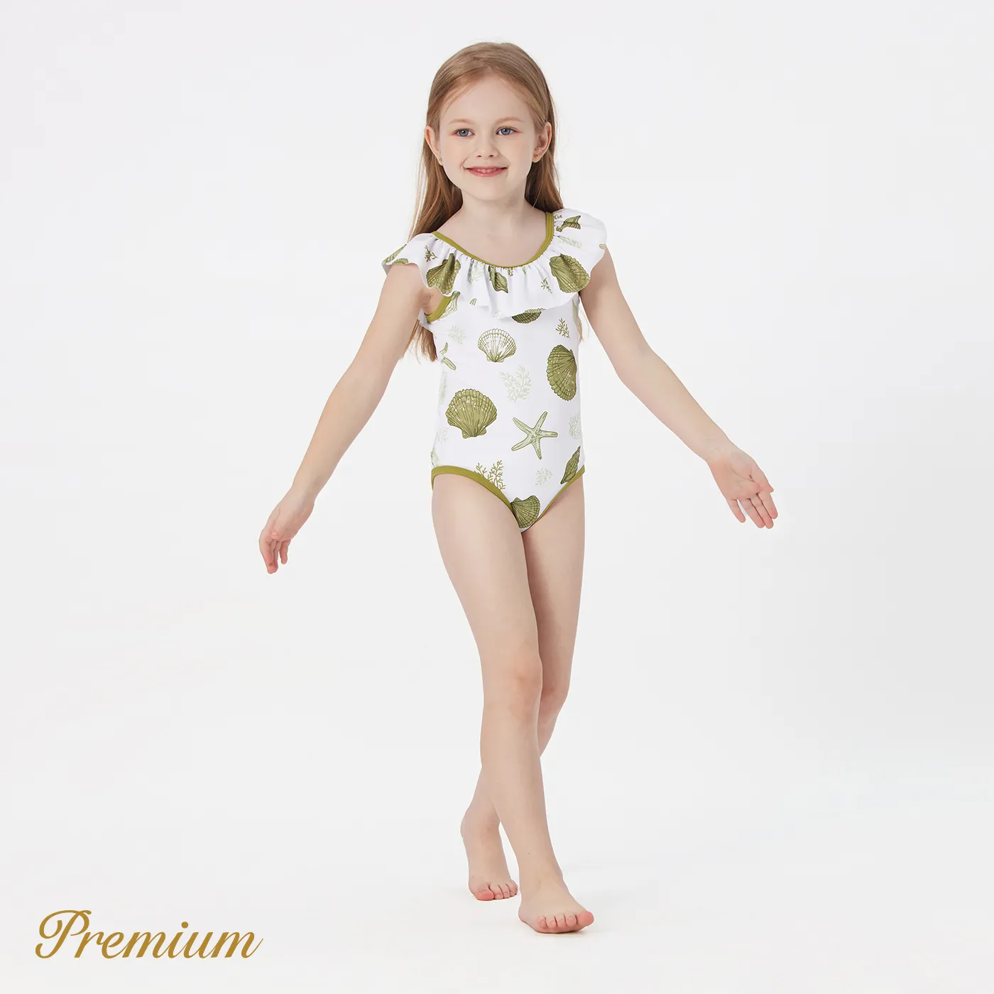 Toddler Girl Allover Scallop Print Ruffled Collar One-piece Swimsuit