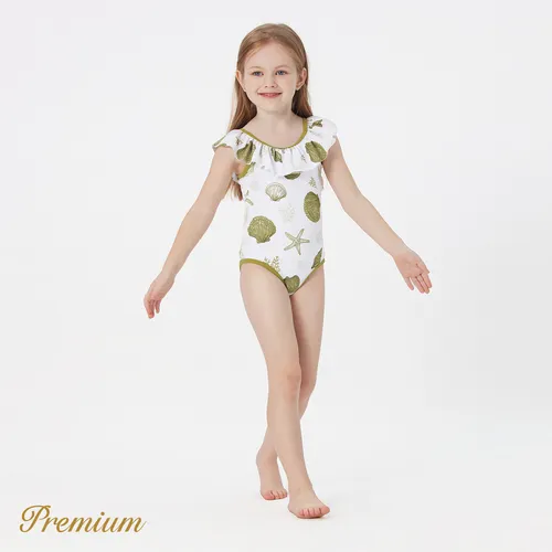 Toddler Girl Allover Scallop Print Ruffled Collar One-piece Swimsuit