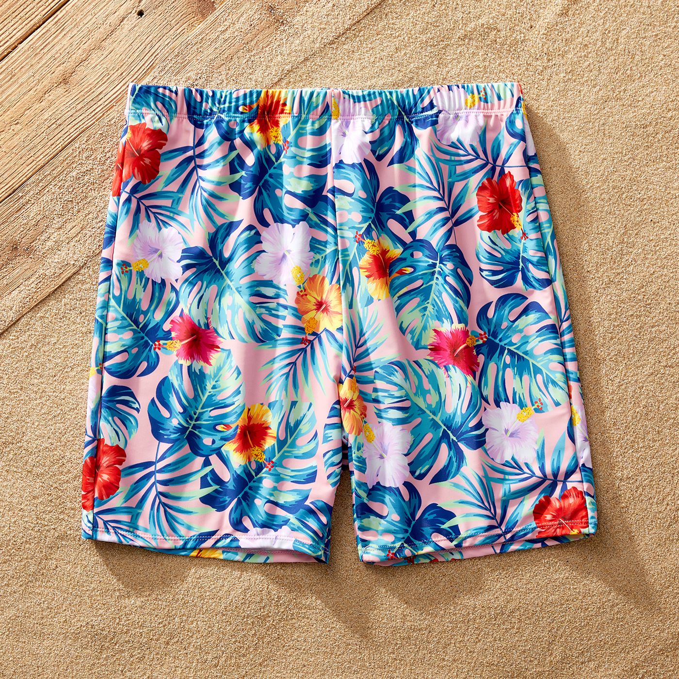 Family Matching Plant Print Crisscross Front Two-piece Swimsuit Or Swim Trunks Shorts