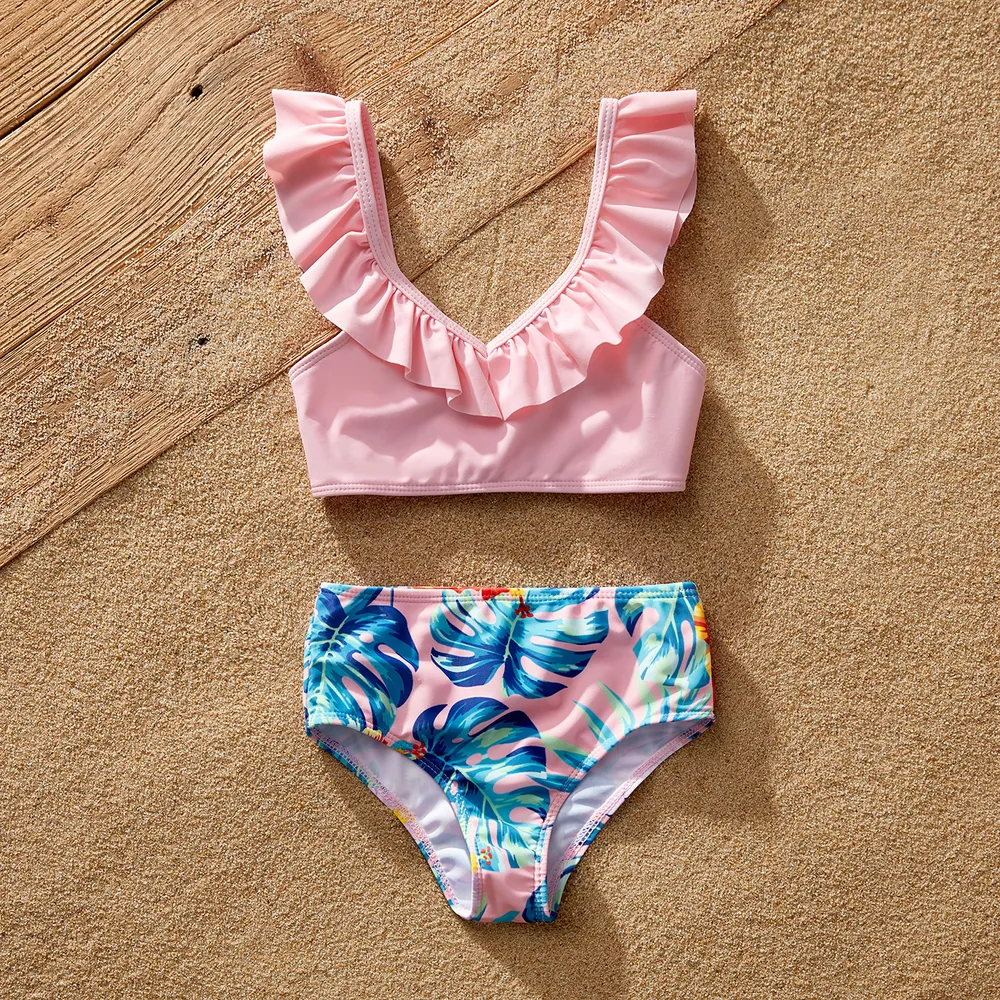 Family Matching Plant Print Crisscross Front Two-piece Swimsuit or Swim Trunks Shorts big image 6