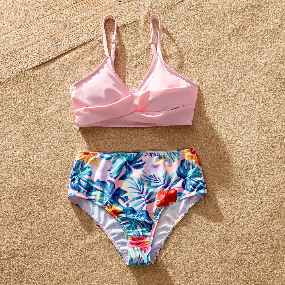 Family Matching Plant Print Crisscross Front Two-piece Swimsuit or Swim Trunks Shorts big image 9