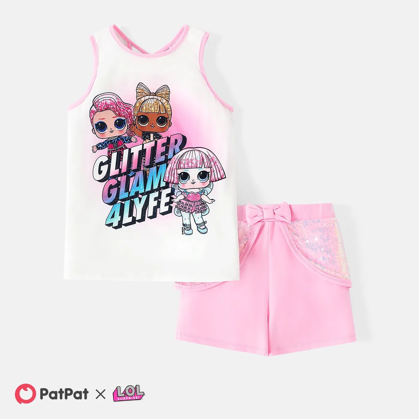 

L.O.L. SURPRISE! Toddler/Kid Girl 2pcs Naia™ Character Print Crisscross Back Tank Top and Sequin Decor Shorts Set