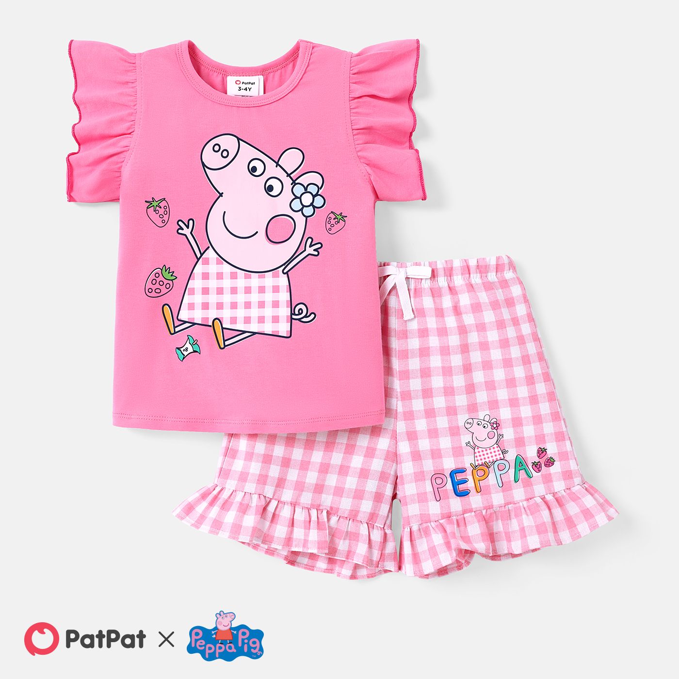 

Peppa Pig Toddler Girl 2pcs Character Print Ruffle-sleeve Cotton Top and Plaid Shorts Set