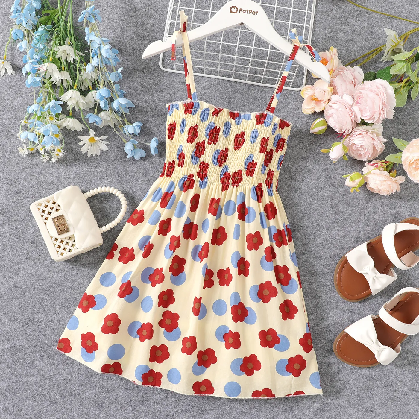 Kid Girl 100% Cotton Allover Floral Print Smocked Slip Dress Yellow image 3