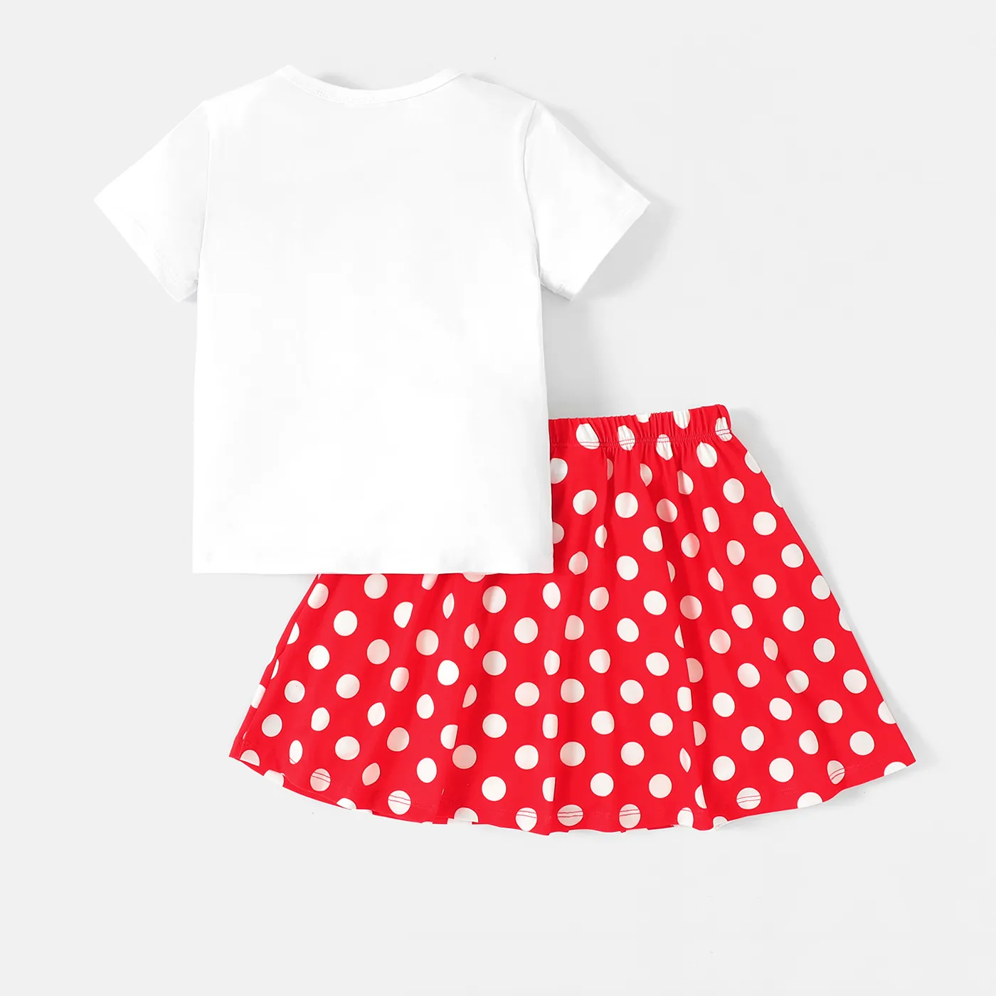 Disney Toddler Girl 2pcs Personagem Print Short-sleeve Tee e Naia™ Polka Dots Saia Set Branco image 5