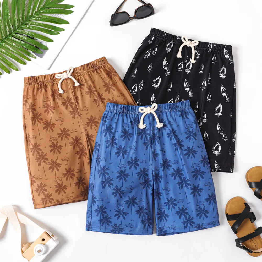 Kid Boy Allover Plant/Sailboat Print Bermuda Shorts big image 2