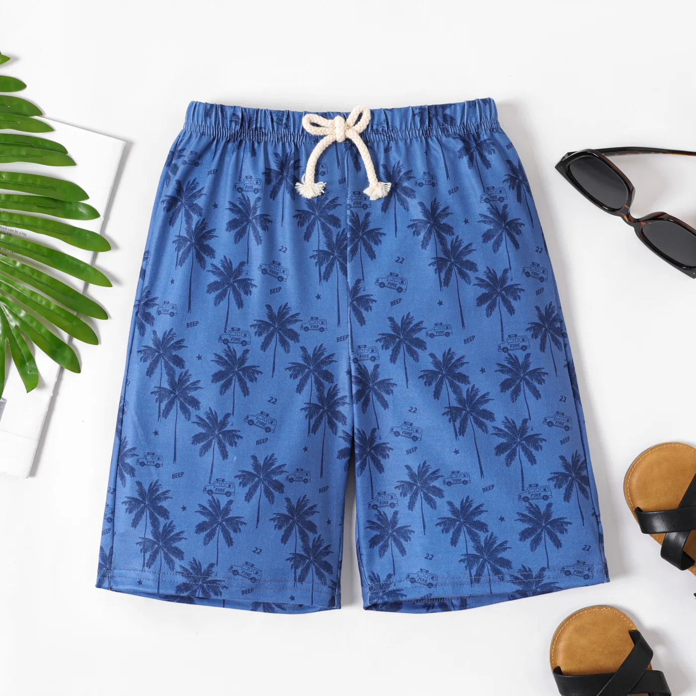 Kid Boy Allover Plant/Sailboat Print Bermuda Shorts  big image 1