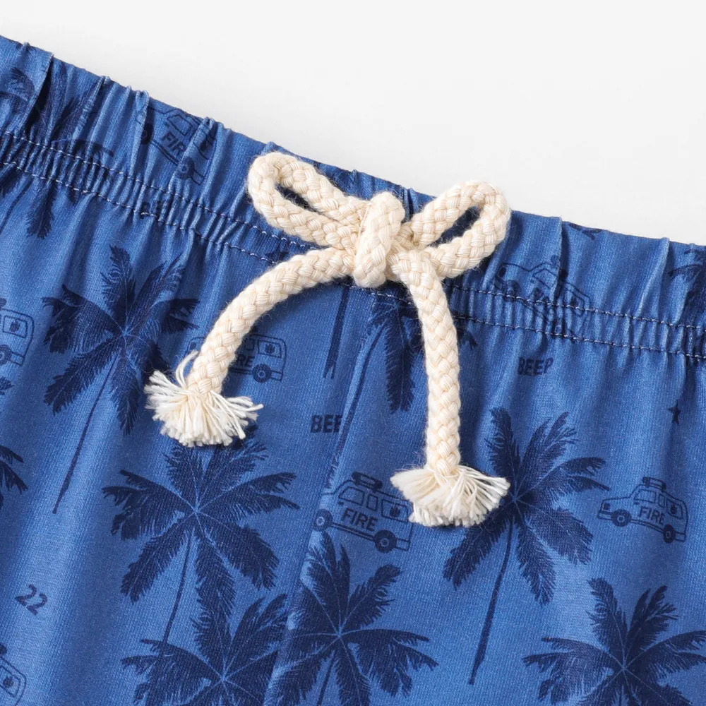 Kid Boy Allover Plant/Sailboat Print Bermuda Shorts big image 3