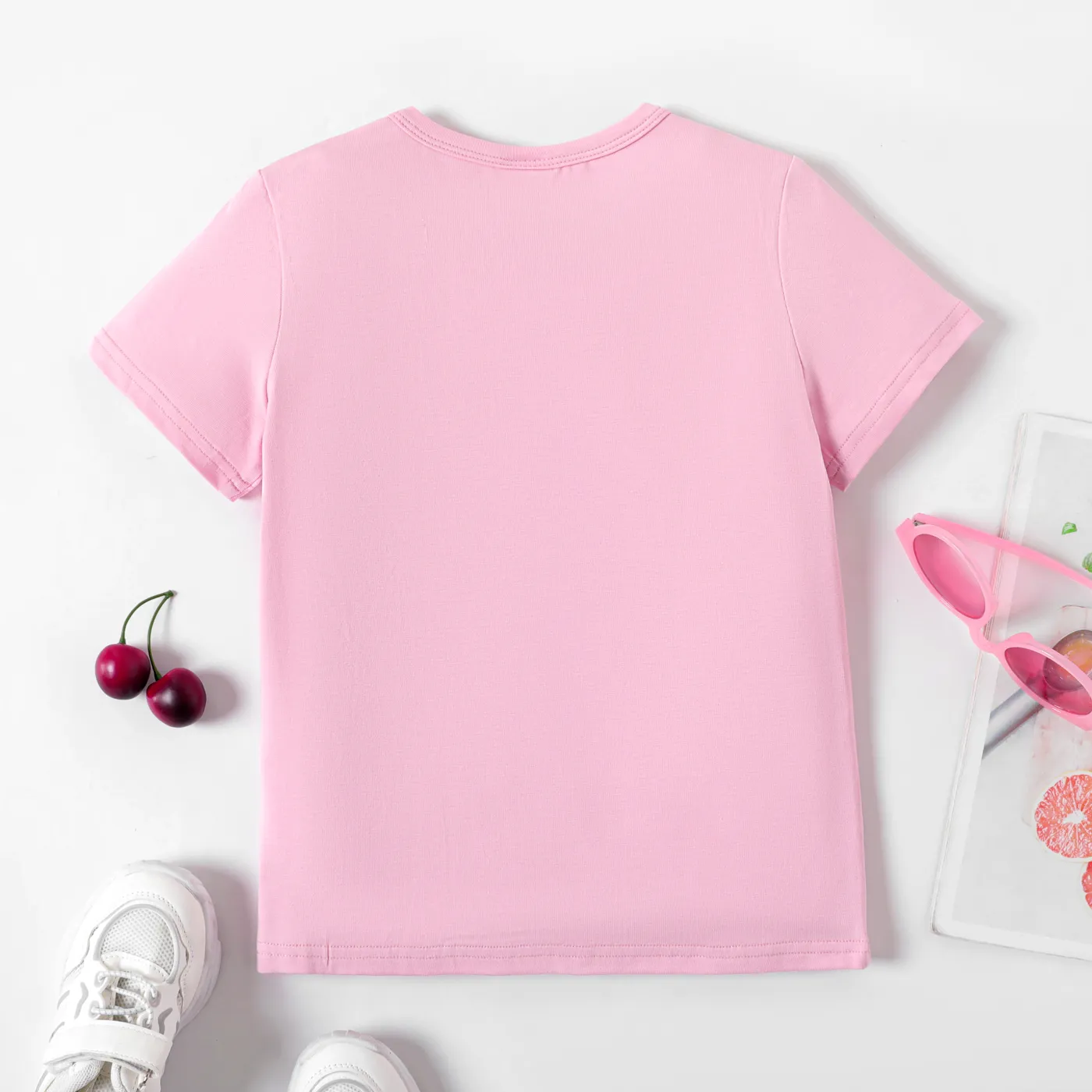 Kid Girl/Boy Fruit Patched Detail Short-sleeve Cotton Tee Pink image 4
