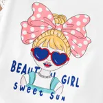 2pcs Kid Girl Letter Figure Print Lace Flutter-sleeve Tee and Polka Dots Print Shorts Set  image 5