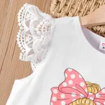 2pcs Kid Girl Letter Figure Print Lace Flutter-sleeve Tee and Polka Dots Print Shorts Set  image 4