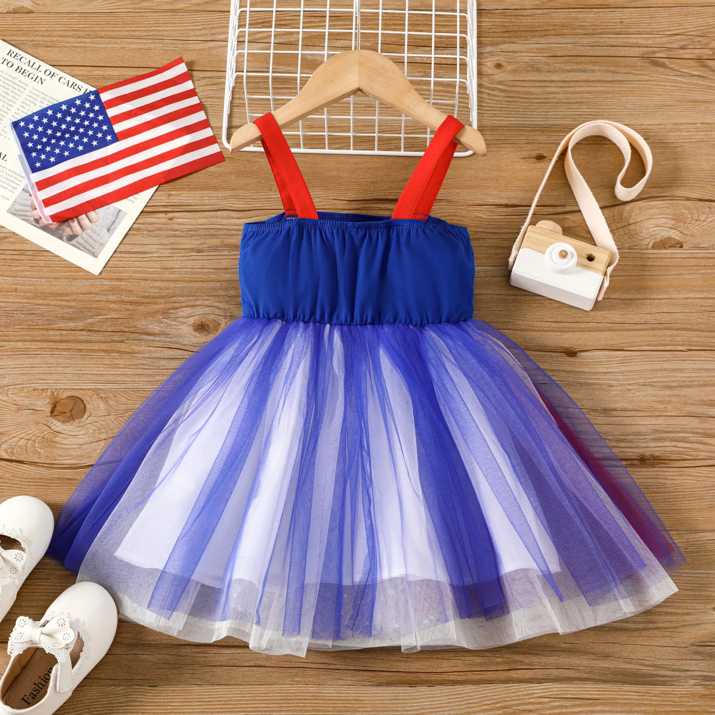 Independence Day Toddler Girl Star Print Mesh Overlay Cami Dress  image 2