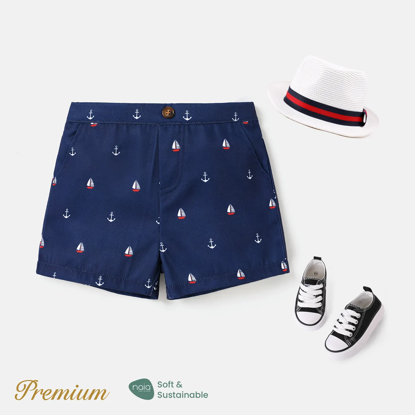 Toddler Boy Allover Sailboat & Anchor Print Shorts