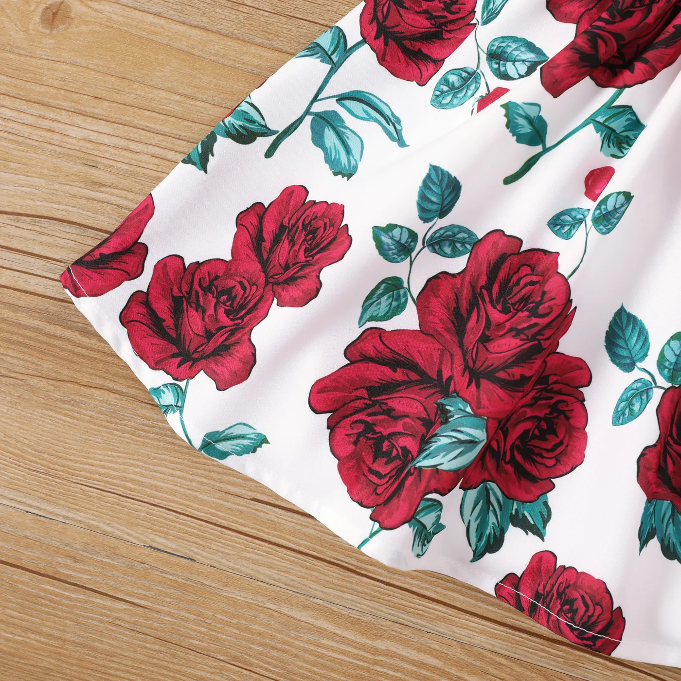 Toddler Girl Rose Print Short-sleeve Ruffled Rib-knit Panel Dress Burgundy image 5