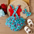 2pcs Baby Girl Allover Cherry Print Ruffled Bow Tank Bodysuit and Headband Set  image 2